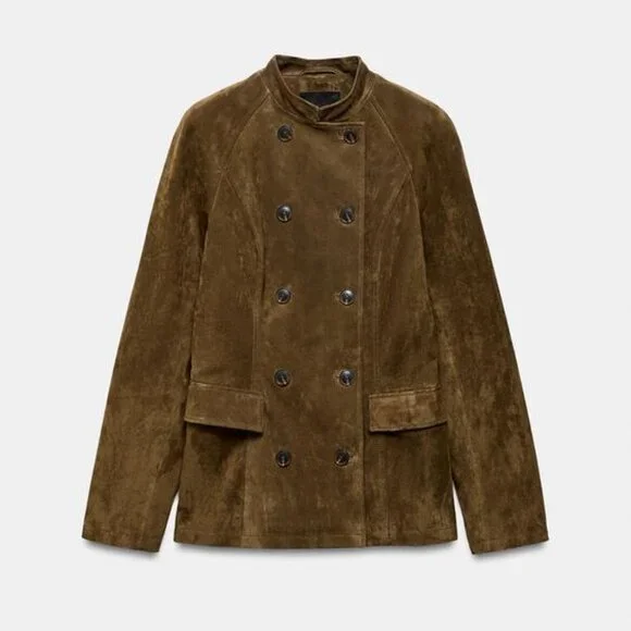 ZARA 100% SUEDE LEATHER FITTED JACKET - Picture 3 of 5